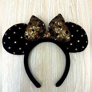 Minnie Mouse Mickey Ears Disneyland Disney World Black Gold Sequins Hat